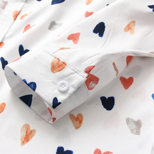 Button up love printed shirt for women系扣爱心印花翻领衬衫女