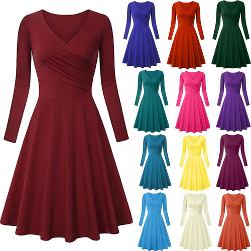V-neck long-sleeved large swing dance skirt  V领长袖大摆舞裙