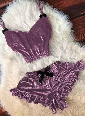 Two piece set of women's suspender pajamas女士吊带睡衣两件套