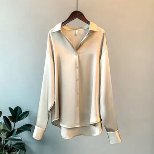 Women's solid lapel button up shirt  女士纯色翻领系扣衬衣