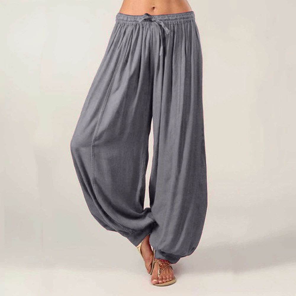Ladies' solid color casual harem pants女士纯色高腰休闲哈伦裤