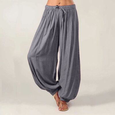 Ladies' solid color casual harem pants女士纯色高腰休闲哈伦裤
