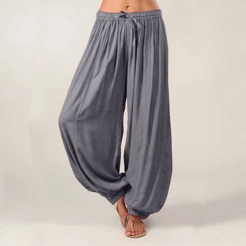 Ladies' solid color casual harem pants女士纯色高腰休闲哈伦裤