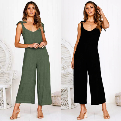 Women's strapping open-back loose jumpsuit绑带露背宽松连体裤