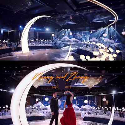 百界婚庆铁艺道具发光月亮 星空婚礼舞台t台拱门现场布置装饰摆件