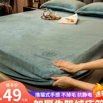 加厚牛奶绒床笠单件防滑加绒床单珊瑚法莱绒床罩席梦思床垫保护套
