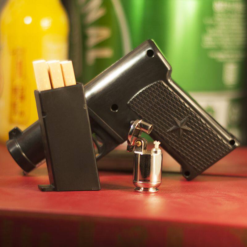 手枪打火机烟盒一体煤油防风个性高档烟具男士礼物老式枪型打火机
