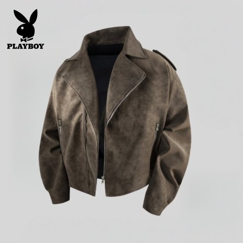 复古皮衣外套痞帅高级感男装春秋季薄款西装黑色PU皮夹克