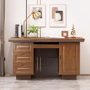 实木电脑桌老式书桌卧室办公桌抽屉带锁桌子现代中式写字台学习桌