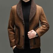 男士 高档羊羔绒外套海宁皮毛一体双面穿中青年休闲西装 领夹克外套