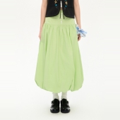 「heris」青苹果绿空气感花苞 宽腰头收胯设计松紧腰A字长伞裙