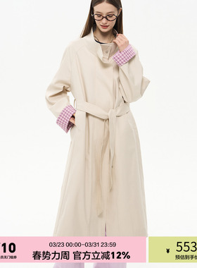「heris」“浅春系”格纹拼接层次感 立领宽松阔型质感长款风衣