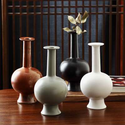 新中式禅意花瓶日式复古手工陶瓷花器家居搭配客厅玄关摆件花艺