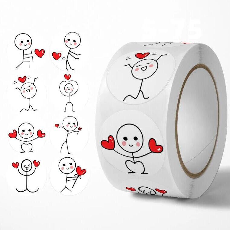 可爱火柴人卷卷贴纸发射爱心创意儿童装饰手账封口贴标签奖励学生