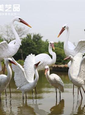 玻璃钢仿真仙鹤白鹭雕塑摆件花园庭院假山水池塘户外园林景观装饰