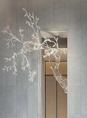 酒店大堂抽象透明树挂饰雕塑迎客松树脂摆件别墅大型软装饰艺术品