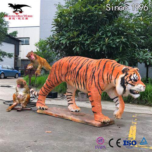 仿真机械电动硅胶毛皮动物老虎模型展陈美陈景区公园主题乐园打造