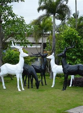 户外园林梅花鹿景观装饰几何鹿仿真玻璃钢动物麋鹿雕塑房地产美陈