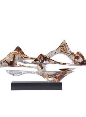 新中式售楼处酒店走廊假山雕塑客厅玄关电视柜摆件透明树脂装饰品