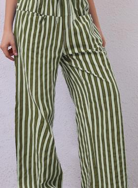 Loose striped low waist wide leg pants休闲宽松条纹低腰阔腿裤