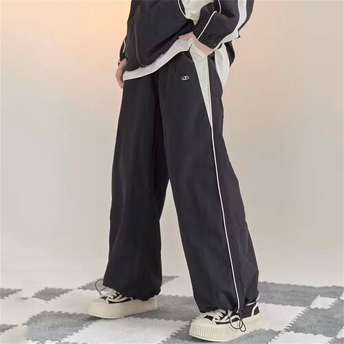 女士条纹高腰直筒免烫休闲裤