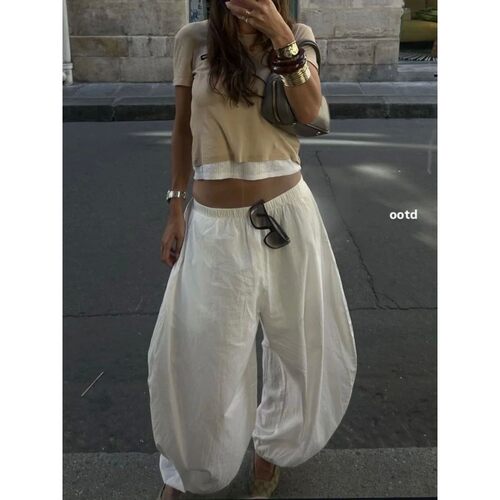 高腰蓬蓬纯色宽松阔腿裤长裤High-waisted loose wide-leg pants