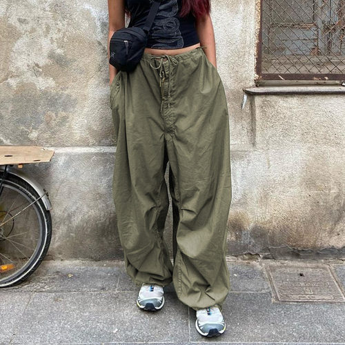 Retro loose drawstring wide-leg pants   复古宽松抽绳阔腿裤女