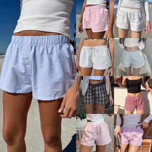 Leisure striped button straight shorts  休闲条纹纽扣直筒短裤