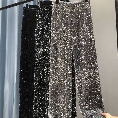 大码亮片阔腿直筒裤Large sequined wide leg straight leg pants