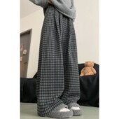 gray 子裤 wide checkered Black 黑灰撞色阔腿慵懒风格 leg pants