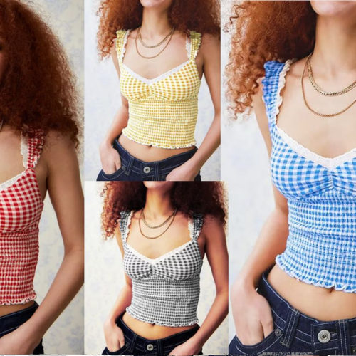 V-neck lattice lace strapback women's vest V领格子花边吊带女