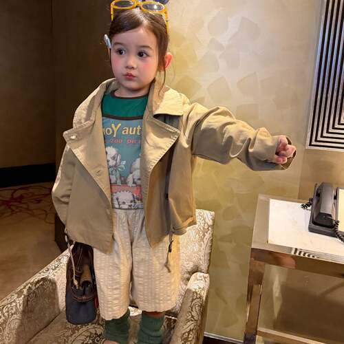 2026秋季新款童装 韩版童装 女童短款风衣外套 儿童纯色秋款风衣
