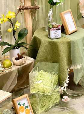 渐变绿色扎染纱幔古风幼儿园毕业环创新中式场景布置浅绿流苏桌布