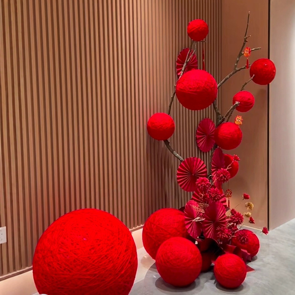红色毛线球新年元旦店铺装饰道具新中式氛围感商业美陈场景布置