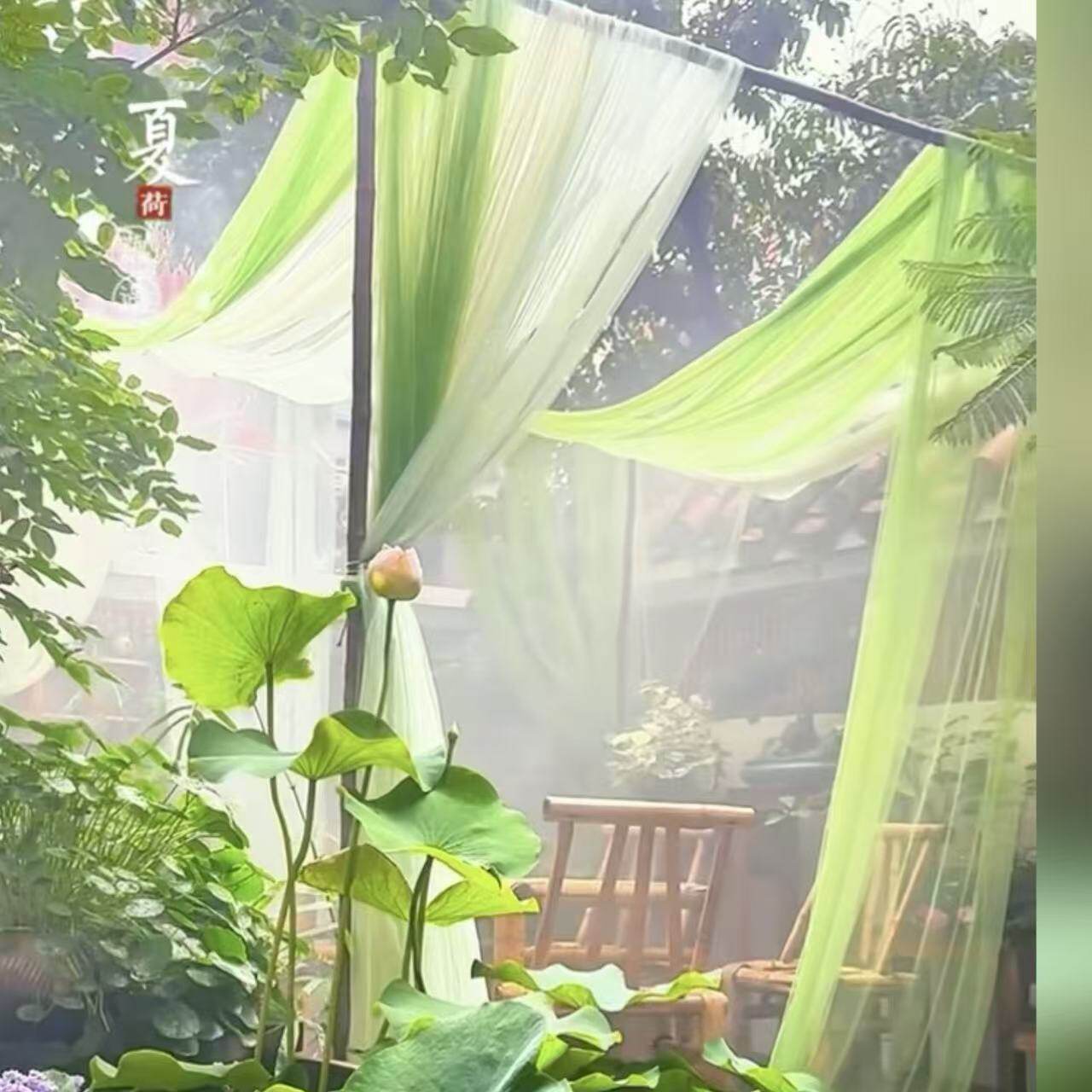 户外场景透明纱吊顶布幔煮茶围炉