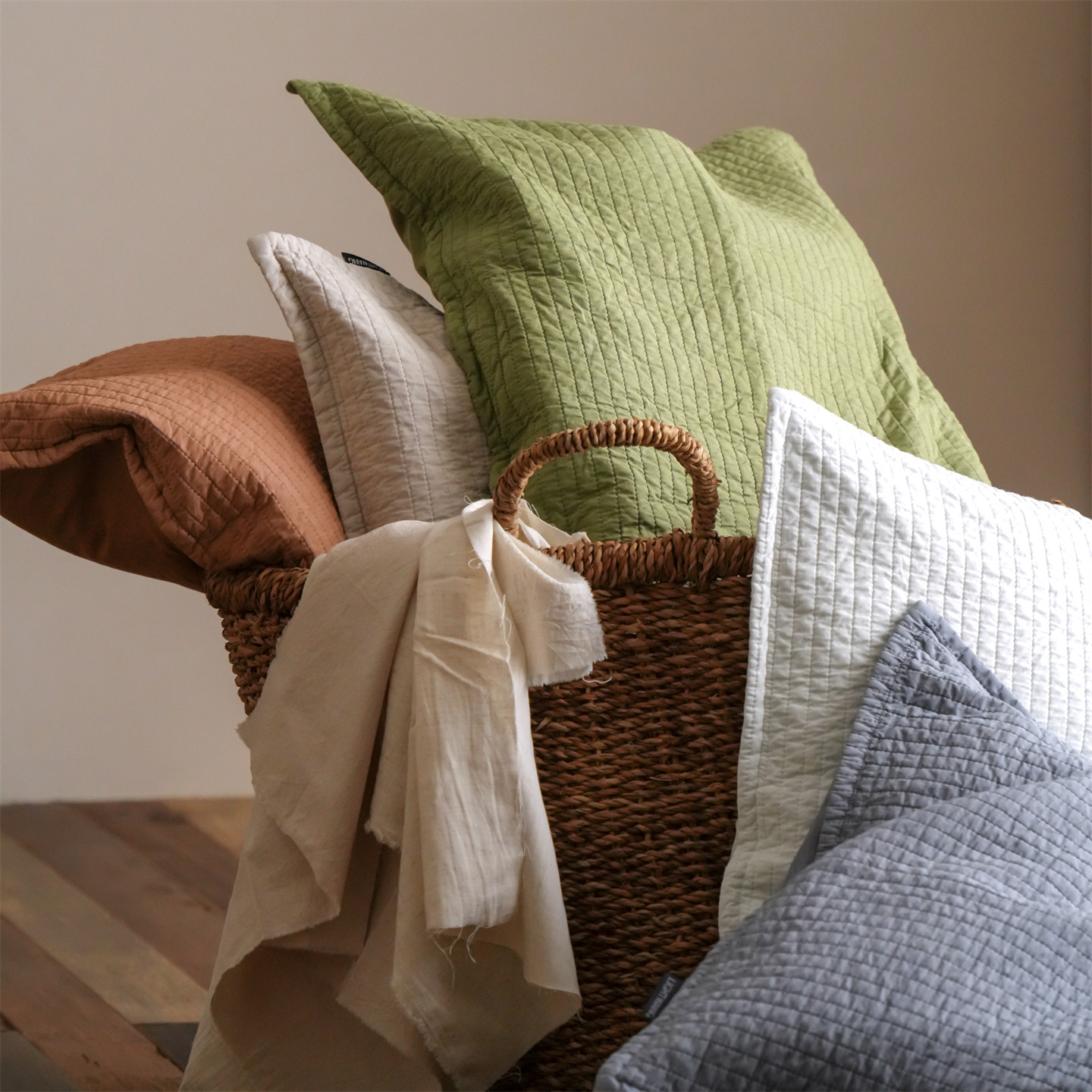 Gimme时光砂轮 | 简约复古纯色60支全棉砂洗绗缝单人枕头套一对装