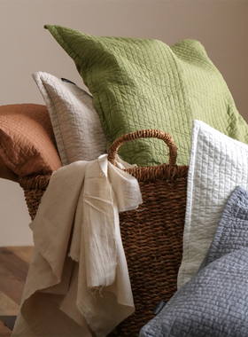 Gimme时光砂轮 | 简约复古纯色60支全棉砂洗绗缝单人枕头套一对装