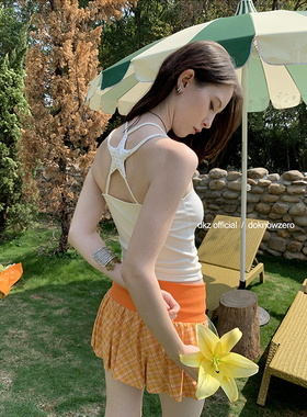 DKZ 波点星星吊带背心女夏季新款修身海边度假风无胸垫上衣