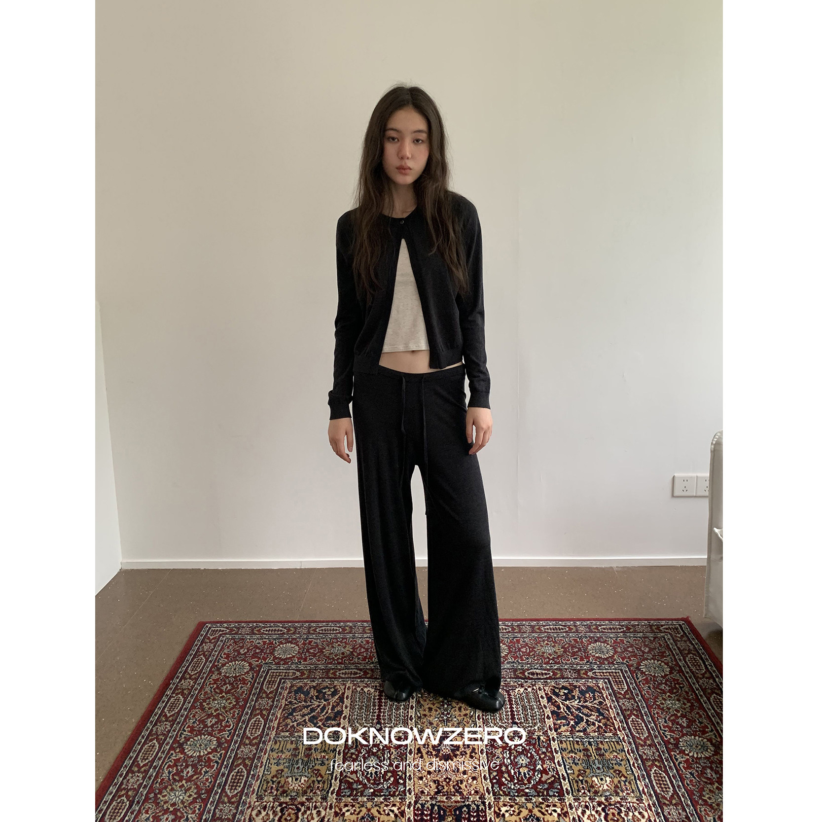 DKZ 莱赛尔羊毛针织开衫女秋季慵懒感针织松紧腰休闲裤两件套