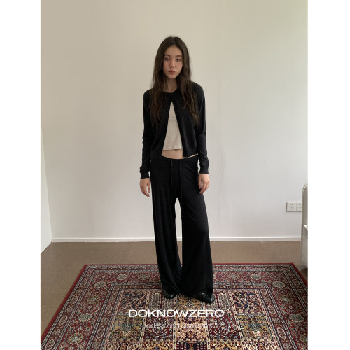 DKZ  莱赛尔羊毛针织开衫女秋季慵懒感针织松紧腰休闲裤两件套