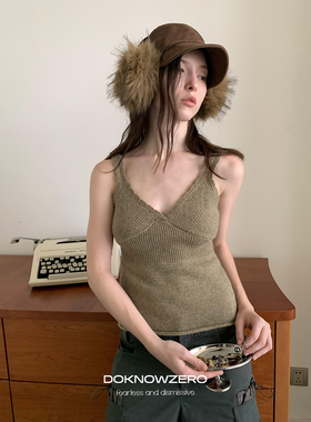 DKZ 70羊毛针织v领背心女秋冬新款修身叠搭内穿无袖上衣