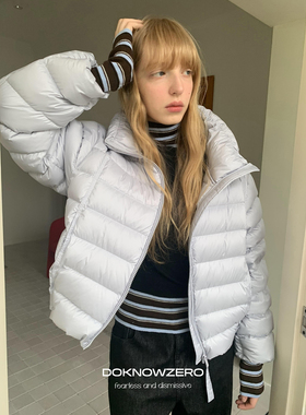 DKZ 蓝色排骨羽绒服女冬季新款轻薄立领保暖外套