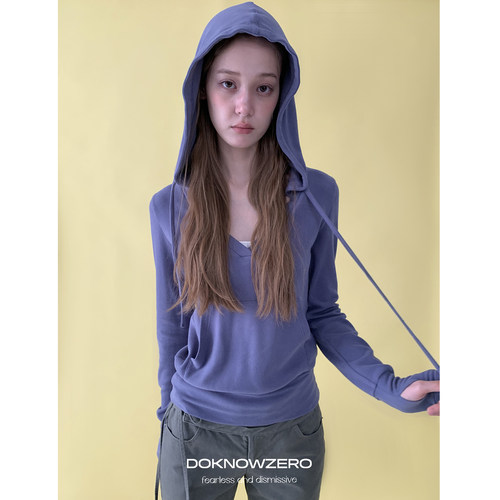 DKZ 深v连帽卫衣女秋季新款收腰显瘦韩系上衣