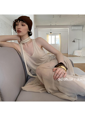 DKZ 飘带针织背心女夏季新款宽松简约无袖上衣