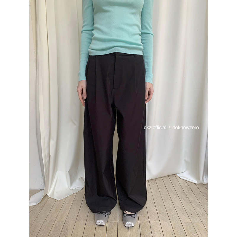 DKZ 黑色天丝混纺直筒西裤女新款宽松百搭休闲长裤