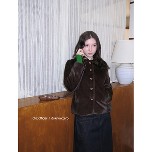 修身 新款 美拉德上衣 咖色复古毛毛西服外套女冬季 DKZ