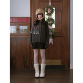 外套宽松费尔岛提花针织上衣 70%羊毛深灰色毛衣开衫 现货 DKZ