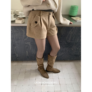 叠搭褶皱休闲裤 DKZ 复古韩版 女秋冬新款 毛呢短裤