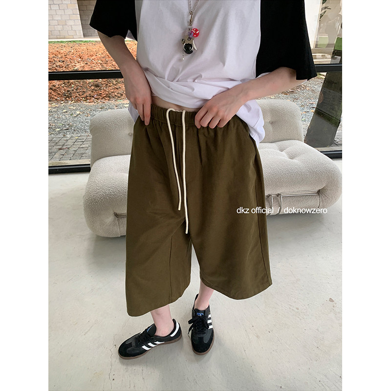 DKZ 七分休闲裤女夏季新款宽松百搭水洗阔腿裤子