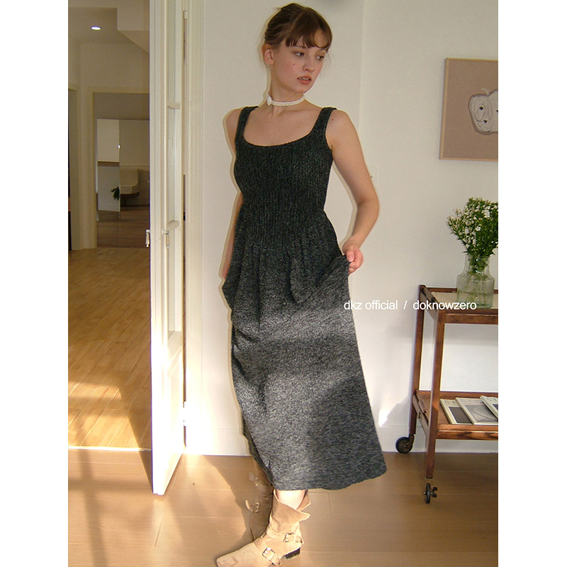 DKZ 针织背心连衣裙女秋冬新款通勤内搭长裙